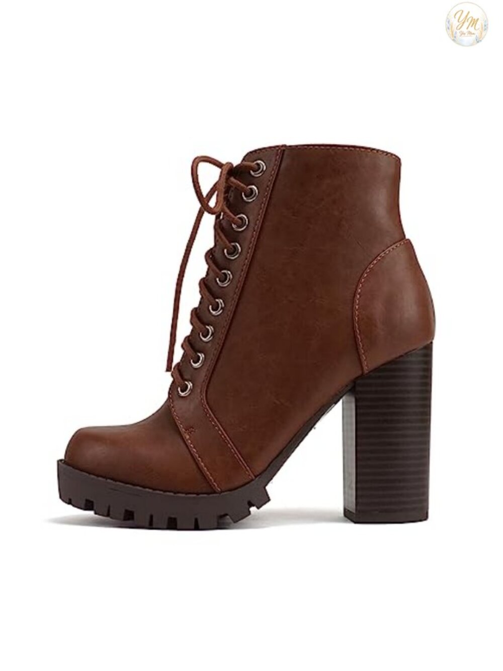Faux Suede Lace Up Ankle Bootie with Side Zipper Stacked Heel